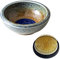 Wazakura Minoyaki Serie Ikebana Essenzielle Utensilien Set- Kleine runde Keramikvase und Kenzan Blumenfrosch für Blumenstecken Arrangements - Braun & Blau Vase + 61mm Messing Kenzan