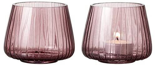 BITZ Kusintha Teelichthalter aus Glas, Teelichtgläser, Glas Deko, Tischdeko, Set aus 2 Stück, Höhe 7,5 cm, Pink