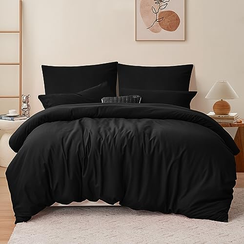 RUIKASI Bettwäsche 200x200 3teilig Schwarz - Polyester Mikrofaser Bettwäsche-Sets Oeko-TEX, Bettbezüge 200 x 200cm + 2 Kissenbezüge 80x80cm mit Reißverschluss, Weich und Bügelfrei