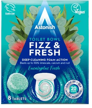 Astonish Fizz & Fresh Toilet Bowl Tablets, Deep Cleaning Foam Action Tabs, Eucalyptus Fresh, 8 Tablet Pack