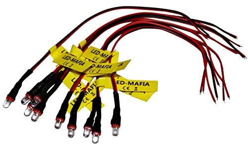 LED-Mafia 10 Stück 8V - 16V passend für TT H0 Modellbahn Modellbau kaltweiß rot grün Kabel Widerstand (5mm Rundkopf, kaltweiß)