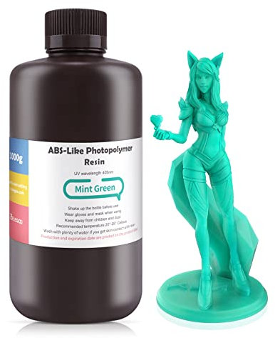 ELEGOO 405nm ABS-Like Resin, LCD UV Rapid Resin Hohe Präzision, Nicht Spröde, Nicht Giftig für LCD/DLP 3D Drucker Photopolymer Resin 1000g Minzgrün