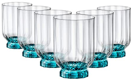 Rocco Bormioli Bormioli Rocco Florian Set 6 Bicchieri in Vetro, Piede Blu, Dof, 37.5cl, 37,5cl
