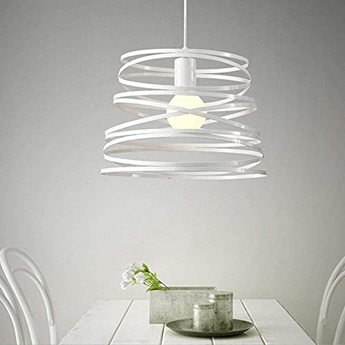 Lampadario Moderno a Sospensione a Fasce intrecciate in Ferro verniciato finish opaco Attacco per Lampadine 1xE27, Potenza max 1x60W - 33x22 cm lunghezza filo 120 cm (Bianco 33x22)