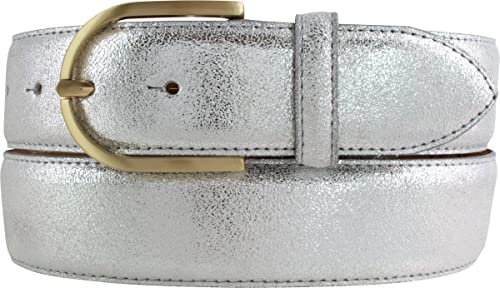 BELTINGER Damen-Gürtel mit Metall-Optik Echt Leder 4 cm | Leder-Gürtel Metallic-Look 40mm glänzend | Metall-Ledergürtel mit goldener Gürtelschnalle | Silber 90cm