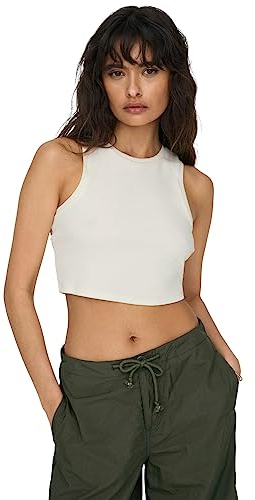 ONLY Damen Onlvilma S/L Cropped Tank Top JRS Noos, Cloud Dancer, L