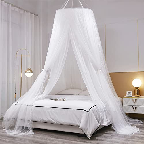 VETHIN Rideau de lit rond double couche en forme de dôme princesse pour filles et adultes, enfants, moustiquaire de rêve, décoration de chambre à coucher, château, tente de jeu, auvent de lecture