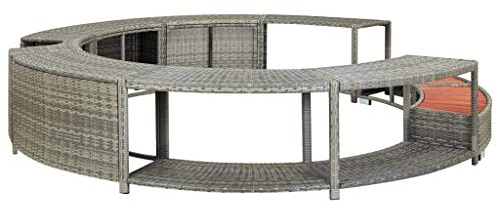 Tidyard Whirlpool Umrandung mit Stauraum Rund Poolumrandung Poolverkleidung für Spa Grau Poly Rattan