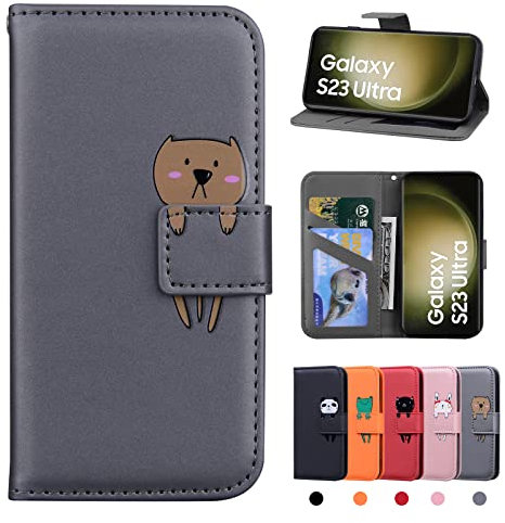 Rostsant Custodia Samsung Galaxy S23 Ultra Cover in Pelle PU Samsung S23 Ultra 5G Portafoglio Flip Custodia a Libro Cover Per Samsung Galaxy S23 Ultra 5G - Orso Grigio