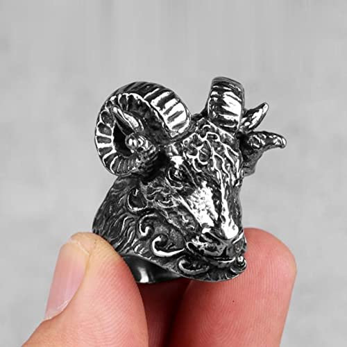 XJruixi Stainless Steel Men Rings Sheep Goat Head Animal Rock Punk Personality for Male Boyfriend Jewelry Creativity Gift Wholesale