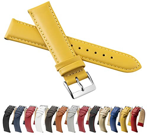MARCHEL Glattleder LLB Lederarmband Echtleder Uhrenarmband Rindsleder Feines Leder (14 mm, Gelb)