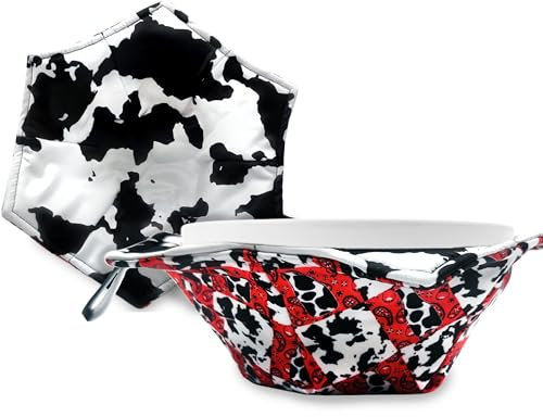 Cow Print Kitchen Microwave Bowl Holders 2 Pack - Potholders, Soup Bowl Cozy, Multipurpose Hot Plate Holder