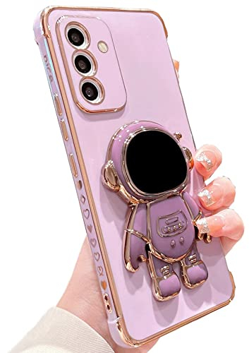 TQIAHF Hülle für Samsung Galaxy A14 5G/4G Handyhülle mit Astronaut Ständer Halterung Hülle Silikon TPU Herzen Muster Motiv Weich Case Silikonhülle Dünn Schutzhülle für Samsung Galaxy A14 5G/4G,Lila