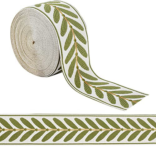 OLYCRAFT 10.9 Yards/10 M Jacquard Band 6cm Blattmuster Jacquard Polyesterbänder Weiß Grün Blatt Jacquard Gewebte Stickerei Für Heimwerker Nähen Basteln Handgefertigte Taschen Gürtel