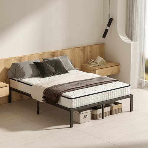 DEWINNER Cadre de Lit 140 x 190 avec Sommier, Hauteur 36 cm avec Rangement sous Le lit, Lit 140 x 190 en Métal, Sommier 140x190, Facile à Assembler