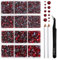 BEADSLAND Strass Hotfix, 6080PCS Strass Rouge Thermocollant pour Vetement Mixte 6 Tailles avec Crayon de Cire et Kit Pince à Épiler, SS6-SS30,Siam foncé