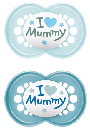 MAM Original Schnuller im 2er-Set, zahnfreundlicher Baby Schnuller aus nachhaltigen & bio-erneuerbaren Materialien, Sauger aus MAM SkinSoft Silikon, mit Schnullerbox, 6-16 Monate, blau/hellblau