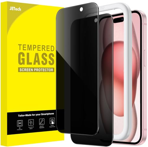 JETech Protector Pantalla de Privacidad para iPhone 15 6,1 Pulgadas, Antiespia Cristal Vidrio Templado con Marco de Instalación Fácil, 2 Unidades