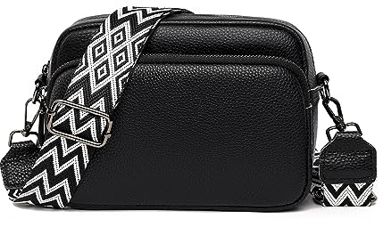 Soleebee Crossbody Bag Damen Leder Handy Umhängetasche mit Breitem Abnehmbarer Boho Schultergurt, Klein Moderne Taschen mit 3 fächern, Handytasche zum Umhängen für Frauen (Schwarz)