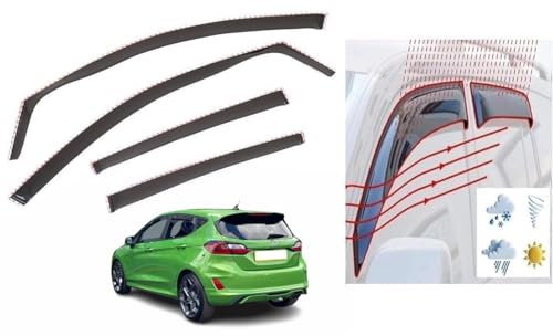 Set mit 4 Windabweisern, In-Kanal, kompatibel mit Ford Fiesta MK7 5-Türer Schrägheck 2018 bis 2023 Modelle Acryl Seitenblenden Fensterabweiser Ford Fiesta