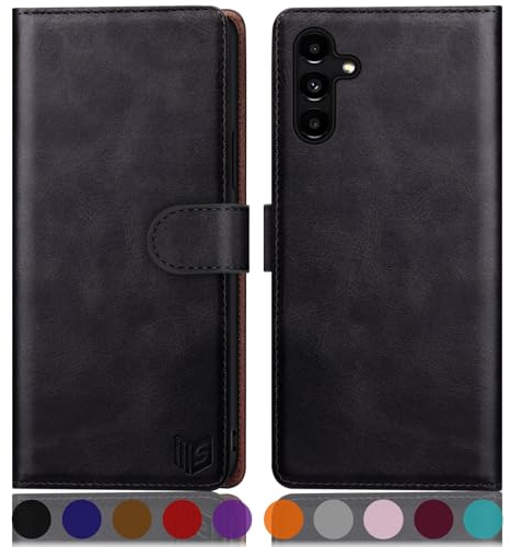 SUANPOT for Samsung Galaxy A15 5G case with [Credit Card Holder][RFID Blocking],PU Leather Flip Book Protective Cover Women Men for Samsung A15 Phone case Black