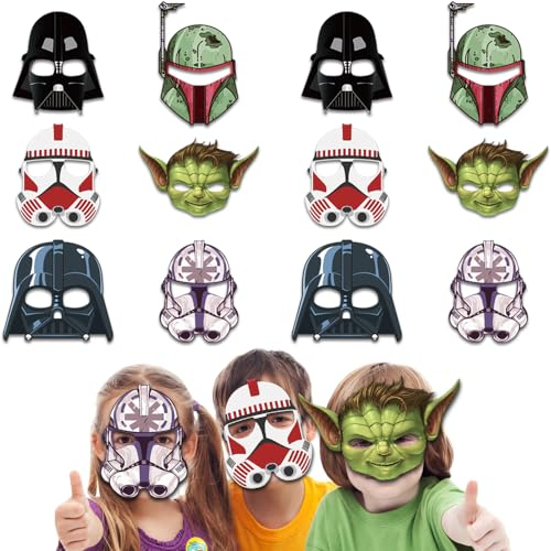 12 Stück Star Wars Masken für Kinder, Kindermasken Geburtstag, Augenmaske, Charakter Masken, Halbmasken Kinder, Cosplay Masken für Birthday Party Favors, Weihnachten, Halloween, Kindergeburtstag