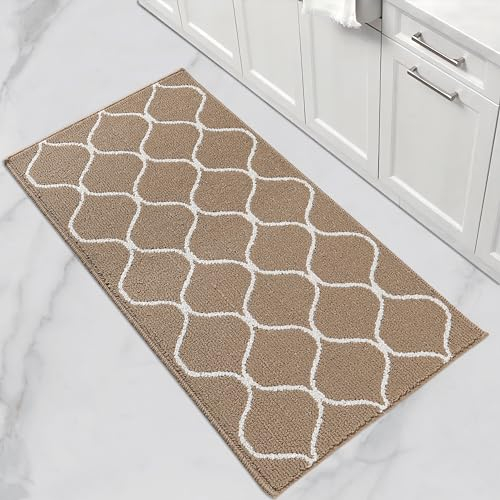 COSY HOMEER Alfombra Cocina Lavable Antideslizante, 60 x 120 cm, Tapete Cozinha Impermeable con Absorción de Agua, Lavable a Máquina, Ideal para Alfombras de Pasillo y Cocina, Beige