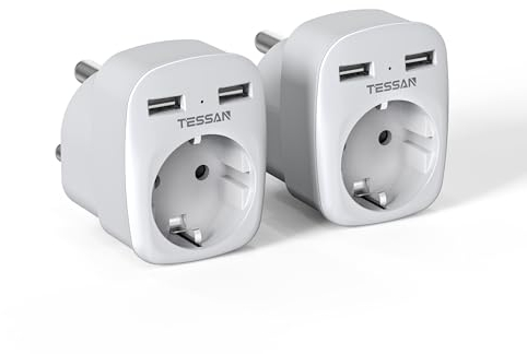 TESSAN 2 Pack Adattatore Sudafrica con USB, 3 in 1 Adattatore Sudafrica da Viaggio con 2 USB, 2500W, Tipo M per, Namibie, Lesotho