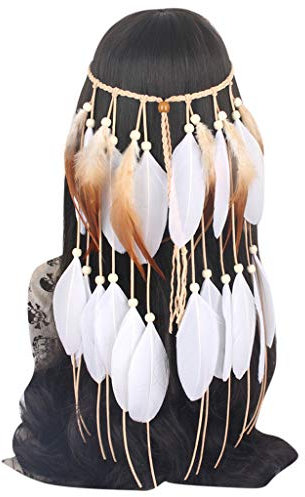 Karneval Kostüm Damen, Stirnband Indianer mit Federn Damen Indianer Kopfschmuck Hippie Boho Haarband Haarschmuck Hippie Haarband Frauen Festival Karneval Fasching Böhmische Haarschmuck