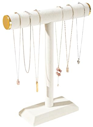 LongMen Halskette Halter Stand, Halskette Display für den Verkauf, Schmuck Baum Rack Veranstalter für Mädchen, Halskette und Armband Kleiderbügel für Frauen, Beige Samt Hanging Necklace Storage Stand