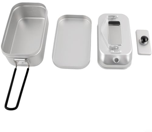 Hasaller 2-in-1 Camping Lunch Box Water Kettle Set Cooking with a Foldable Handle, Mess Tin