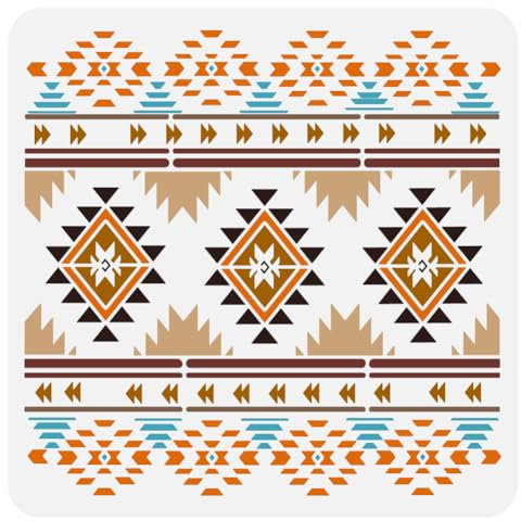 FINGERINSPIRE Einheimische Inspirierte Geometrische Große Schablone 30x30 cm Western Muster Malerei Große Schablone West Themen Wandschablone Wiederverwendbare Western Bordüre Dekorative Vorlage