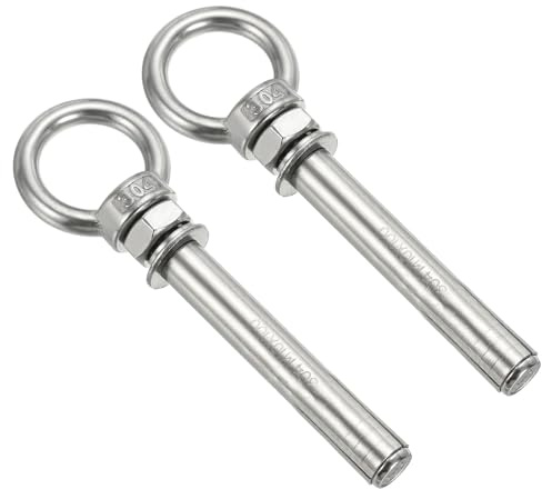 PATIKIL 2Pz Bullone Espansione M10x100mm Vite Occhiello per Pareti Argento | Acciaio Inossidabile 304, Coperture Ingegneria di Ancoraggio, con Anello Occhiello, di Cemento e Mattoni