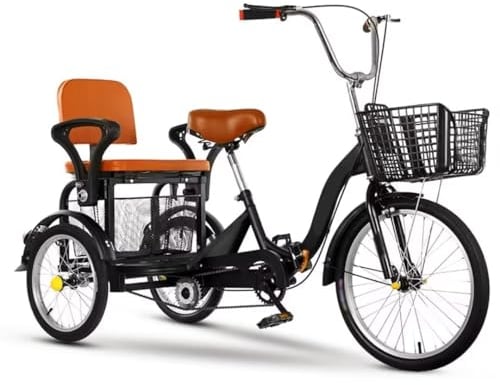 Zusammenklappbares Cruiser-Dreirad zum Abhängen und Reisen, 3-Rad-Dreirad für Erwachsene und ältere Menschen, Tandem-Dreirad mit Doppelbremsen, Rikscha-Pedal-Dreirad mit Doppelkettenantrieb, 16-Zoll