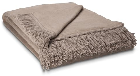 Como Kuscheldecke Braun XXL 150 x 200 cm Baumwollmischung weiche & warme Kuschel-Decke mit Fransen für Couch & Sofa, waschbar, Öko-Tex Standard 100, 1,4kg, 400g/m²