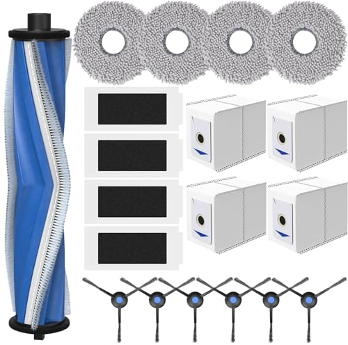 19 Stück Zubehör für Ecovacs Deebot T30 Omni / T30 Pro Omni / T30 Max Staubsauger, 1 Hauptbürste, 4 Staubbeutel, 4 HEPA Filter, 4 Wischtücher, 6 Seitenbürsten