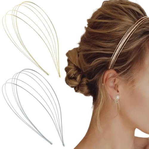 Ypkia Serre-tête multicouche en métal fin pour femme - Bandeau élégant pour femme - Bijou de cheveux (doré, argenté)