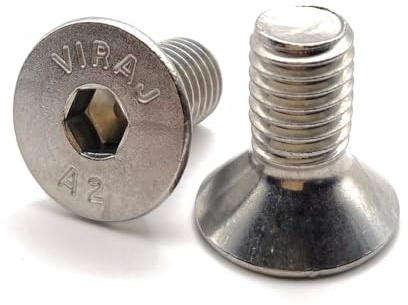 Tornillo M10 x 20 mm, cabeza avellanada BTR de acero inoxidable A2 | Ø 10 x 20 mm, M10 x 20 mm, tornillo FHC de 6 caras, hueco (llave allen) ISO 10642/DIN 7991 | Tornillo inoxidable A2 (V2A/304): lote