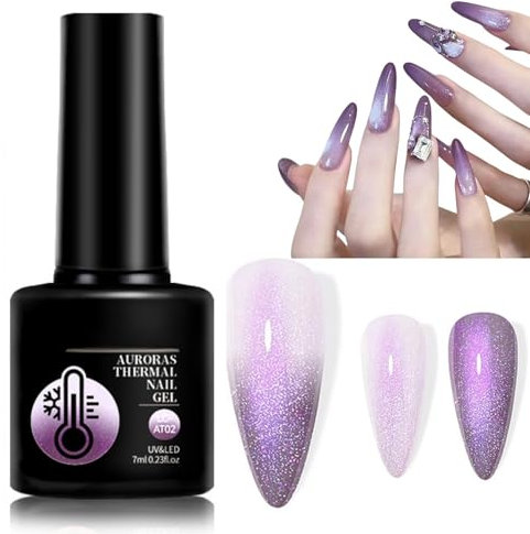 Colour Changing Gel Nail Polish,Uv Nail Polish,Shimmer Glitter Gel Nail Varnish,Purple Gel Nail Polish for Women,Sparkly Reflective Glitter Gel Polish,Colour Changing Nail Varnish,Gel Colours for Nail