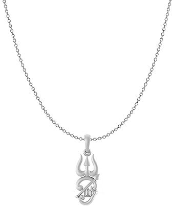INDIA MADE Spiritual Tamil OM Sterling Silber (92,5% Reinheit) OM Tamil Kettenanhänger für Männer & Frauen für gute Gesundheit und Reichtum -AMZ154, Silber, künstlicher Saphir, Silber, Erstellter
