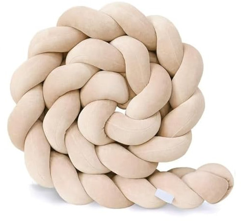 AmphaDeco Bettschlange Baby 1 2 3 4 5 M, Geflochtene Bettschlange Baby, Geflochtene Babybett für Wickeltisch Schlange Seitenschläferkissen Zierkissen,Beige,100cm