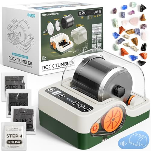 Jofuni Professional Low Noise Rock Tumbler Machine, Rock Polishing Machine Kit with Noise Reduction Cover for Kids, Adults & Rock Collector, 3-Speed Motor & 9-Day Timer, Geology Hobby Toy Gift