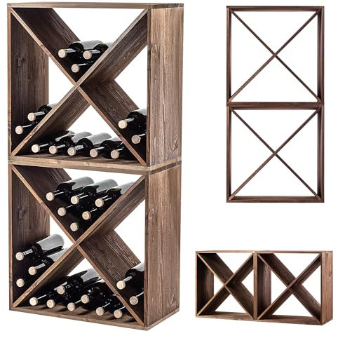KADAX Weinregal aus Holz, 52 x 25.5 x 104 cm, Großes Flaschenregal für viele Weinflaschen, Weinständer rustikal, Regal für Flaschen, platzsparend, Stabiler Weinschrank, Made in EU