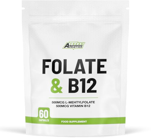 Freak Athletics Folate 500mcg (L-Methylfolate) & Vitamin B12, 60 Capsules, 5-MTHF Active Form of Folic Acid/Vitamin B9, UK Made