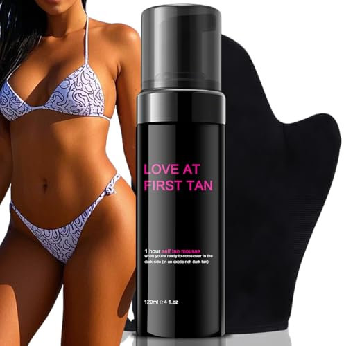 Mousse Autoabbronzante, Self Tanning Foam, autoabbronzante viso e corpo, Autoabbronzante in Mousse scura finta con applicatore a guanto per il corpo,Adatto a Tutti gli Incarnati
