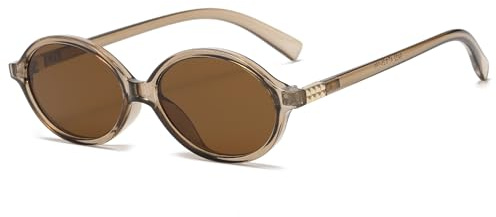 Long Keeper Retro Ovale Sonnenbrille 90er Style Vintage Sonnenbrille Schmal Oval Kleine Sonnenbrillen für Damen Herren Mode Oval Rund Brille mit UV400 Schutz