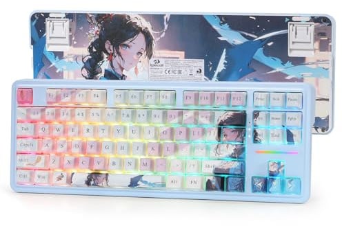 Redragon K728 PRO SE 80% 87 Keys Wireless Gasket RGB Gaming Keyboard, 3-Mode Anime Mechanical Keyboard w/Hot-Swap South-Facing LED Socket, 5-Layer Noise Dampening, Custom Hi-Fi Linear Switch