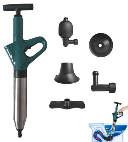 Rohrreiniger Druckluft,Abflussreiniger Pumpe mit Luftkompression und Luftdruckanzeige, Rohrreinigungspumpe Mit 4 Saugnäpfen,Pömpel Abfluss zum Freimachen von Toiletten,Spüle, Badewanne,Boden (Grün)