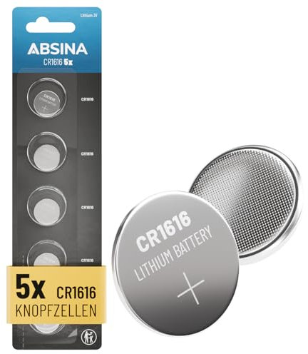 ABSINA 5X CR1616 3V Lithium Knopfzelle - Batterie CR 1616 auslaufsicher & Lange Haltbarkeit - CR1616 Batterie