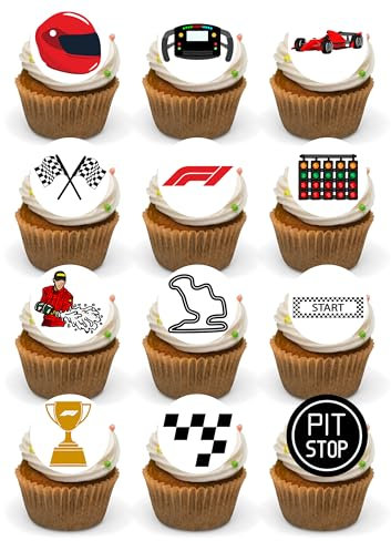 Formula 1 Edible Precut Cupcake Toppers 24 Fairy Cake F1 Theme